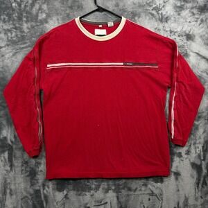 Point Zero Long Sleeve Shirt Mens Large Red Striped Crewneck Cotton 7238